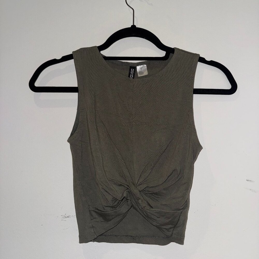 H&M olive green twist front tank top
